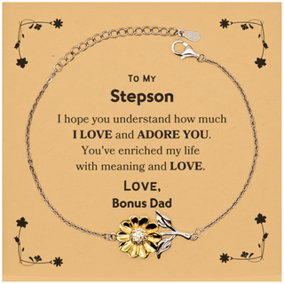 To My Stepson Sunflower Bracelet, Sentimental Gifts for Stepson from Bonus Dad, Christmas Birthday Graduation Gifts for Stepson I hope you understand how much I love and adore you. Love, Bonus Dad