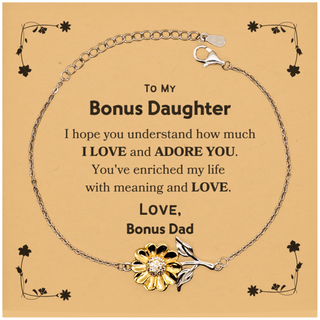 To My Bonus Daughter Sunflower Bracelet, Sentimental Gifts for Bonus Daughter from Bonus Dad, Christmas Birthday Graduation Gifts for Bonus Daughter I hope you understand how much I love and adore you. Love, Bonus Dad