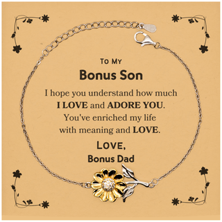 To My Bonus Son Sunflower Bracelet, Sentimental Gifts for Bonus Son from Bonus Dad, Christmas Birthday Graduation Gifts for Bonus Son I hope you understand how much I love and adore you. Love, Bonus Dad