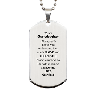 To My Granddaughter Silver Dog Tag, Sentimental Gifts for Granddaughter from Granddad, Christmas Birthday Graduation Gifts for Granddaughter I hope you understand how much I love and adore you. Love, Granddad