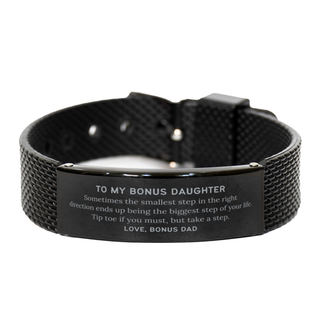 Bonus Daughter Graduaion Gifts from Bonus Dad, Inspirational Black Shark Mesh Bracelet for Bonus Daughter Christmas Birthday Motivational Gifts for Bonus Daughter Sometimes the smallest step in the right direction ends up being the biggest step of your li