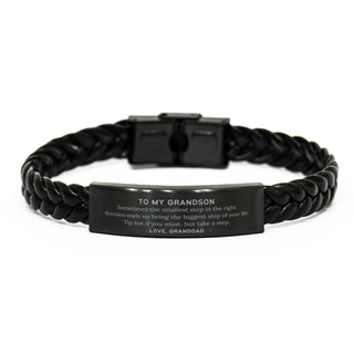 Grandson Graduaion Gifts from Granddad, Inspirational Braided Leather Bracelet for Grandson Christmas Birthday Motivational Gifts for Grandson Sometimes the smallest step in the right direction ends up being the biggest step of your life. Love, Granddad