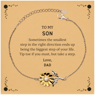 Son Graduaion Gifts from Dad, Inspirational Sunflower Bracelet for Son Christmas Birthday Motivational Gifts for Son Sometimes the smallest step in the right direction ends up being the biggest step of your life. Love, Dad