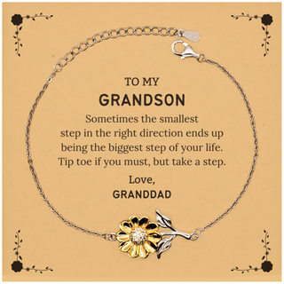 Grandson Graduaion Gifts from Granddad, Inspirational Sunflower Bracelet for Grandson Christmas Birthday Motivational Gifts for Grandson Sometimes the smallest step in the right direction ends up being the biggest step of your life. Love, Granddad