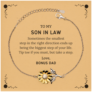 Son In Law Graduaion Gifts from Bonus Dad, Inspirational Sunflower Bracelet for Son In Law Christmas Birthday Motivational Gifts for Son In Law Sometimes the smallest step in the right direction ends up being the biggest step of your life. Love, Bonus Dad