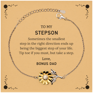 Stepson Graduaion Gifts from Bonus Dad, Inspirational Sunflower Bracelet for Stepson Christmas Birthday Motivational Gifts for Stepson Sometimes the smallest step in the right direction ends up being the biggest step of your life. Love, Bonus Dad