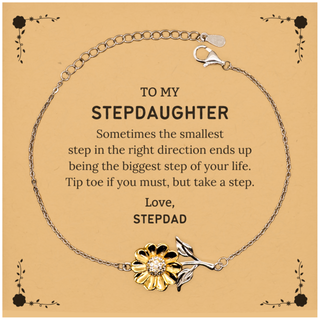 Stepdaughter Graduaion Gifts from Stepdad, Inspirational Sunflower Bracelet for Stepdaughter Christmas Birthday Motivational Gifts for Stepdaughter Sometimes the smallest step in the right direction ends up being the biggest step of your life. Love, Stepd