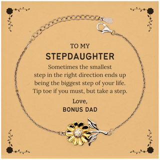 Stepdaughter Graduaion Gifts from Bonus Dad, Inspirational Sunflower Bracelet for Stepdaughter Christmas Birthday Motivational Gifts for Stepdaughter Sometimes the smallest step in the right direction ends up being the biggest step of your life. Love, Bon