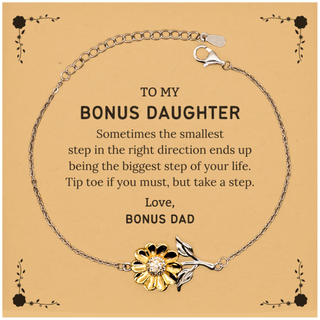 Bonus Daughter Graduaion Gifts from Bonus Dad, Inspirational Sunflower Bracelet for Bonus Daughter Christmas Birthday Motivational Gifts for Bonus Daughter Sometimes the smallest step in the right direction ends up being the biggest step of your life. Lov