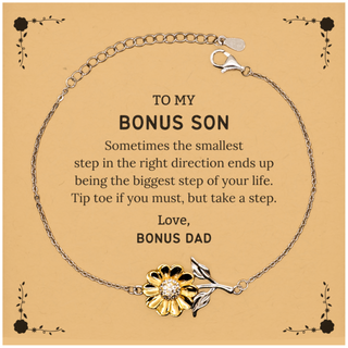 Bonus Son Graduaion Gifts from Bonus Dad, Inspirational Sunflower Bracelet for Bonus Son Christmas Birthday Motivational Gifts for Bonus Son Sometimes the smallest step in the right direction ends up being the biggest step of your life. Love, Bonus Dad