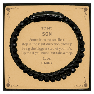 Son Graduaion Gifts from Daddy, Inspirational Stone Leather Bracelets for Son Christmas Birthday Motivational Gifts for Son Sometimes the smallest step in the right direction ends up being the biggest step of your life. Love, Daddy