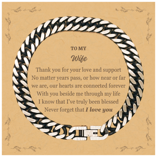 Appreciation Gifts for Wife, Inspirational Thank you Cuban Link Chain Bracelet Gifts for Wife Birthday Mother's day Father's Day Wife With you beside me through my life I know that I've truly been blessed. Never forget that I love you