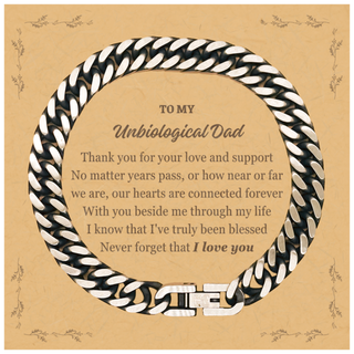 Appreciation Gifts for Unbiological Dad, Inspirational Thank you Cuban Link Chain Bracelet Gifts for Unbiological Dad Birthday Mother's day Father's Day Unbiological Dad With you beside me through my life I know that I've truly been blessed. Never forget