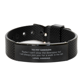 Meaningful Godson Gifts from Goddad, Inspirational Black Shark Mesh Bracelet Christmas Birthday Graduation Gifts for Godson Maybe I can't stop the downpour but I will always join you for a walk in the rain. Love, Goddad