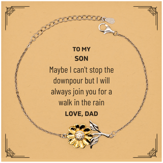 Meaningful Son Gifts from Dad, Inspirational Sunflower Bracelet Christmas Birthday Graduation Gifts for Son Maybe I can't stop the downpour but I will always join you for a walk in the rain. Love, Dad