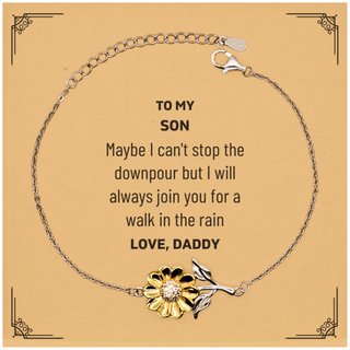 Meaningful Son Gifts from Daddy, Inspirational Sunflower Bracelet Christmas Birthday Graduation Gifts for Son Maybe I can't stop the downpour but I will always join you for a walk in the rain. Love, Daddy