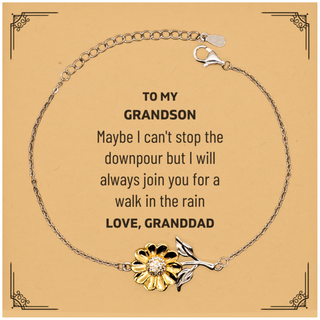 Meaningful Grandson Gifts from Granddad, Inspirational Sunflower Bracelet Christmas Birthday Graduation Gifts for Grandson Maybe I can't stop the downpour but I will always join you for a walk in the rain. Love, Granddad