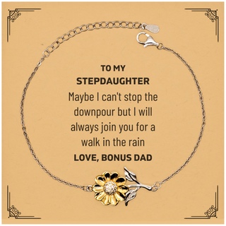 Meaningful Stepdaughter Gifts from Bonus Dad, Inspirational Sunflower Bracelet Christmas Birthday Graduation Gifts for Stepdaughter Maybe I can't stop the downpour but I will always join you for a walk in the rain. Love, Bonus Dad