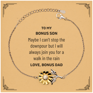 Meaningful Bonus Son Gifts from Bonus Dad, Inspirational Sunflower Bracelet Christmas Birthday Graduation Gifts for Bonus Son Maybe I can't stop the downpour but I will always join you for a walk in the rain. Love, Bonus Dad