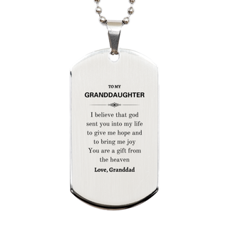 Granddaughter You are a gift from the heaven. Love, Granddad, Granddaughter Birthday Gifts from Granddad, Silver Dog Tag for Granddaughter Christmas Graduation Unique Gifts