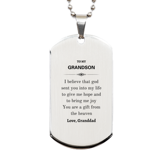 Grandson You are a gift from the heaven. Love, Granddad, Grandson Birthday Gifts from Granddad, Silver Dog Tag for Grandson Christmas Graduation Unique Gifts