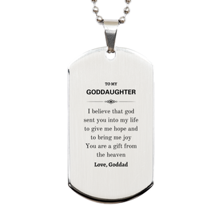 Goddaughter You are a gift from the heaven. Love, Goddad, Goddaughter Birthday Gifts from Goddad, Silver Dog Tag for Goddaughter Christmas Graduation Unique Gifts