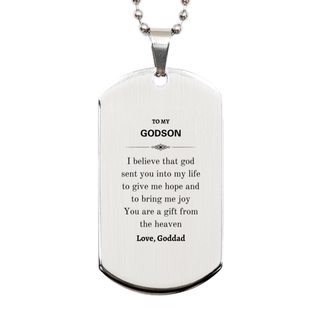 Godson You are a gift from the heaven. Love, Goddad, Godson Birthday Gifts from Goddad, Silver Dog Tag for Godson Christmas Graduation Unique Gifts