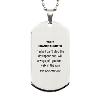 Meaningful Granddaughter Gifts from Granddad, Inspirational Silver Dog Tag Christmas Birthday Graduation Gifts for Granddaughter Maybe I can't stop the downpour but I will always join you for a walk in the rain. Love, Granddad