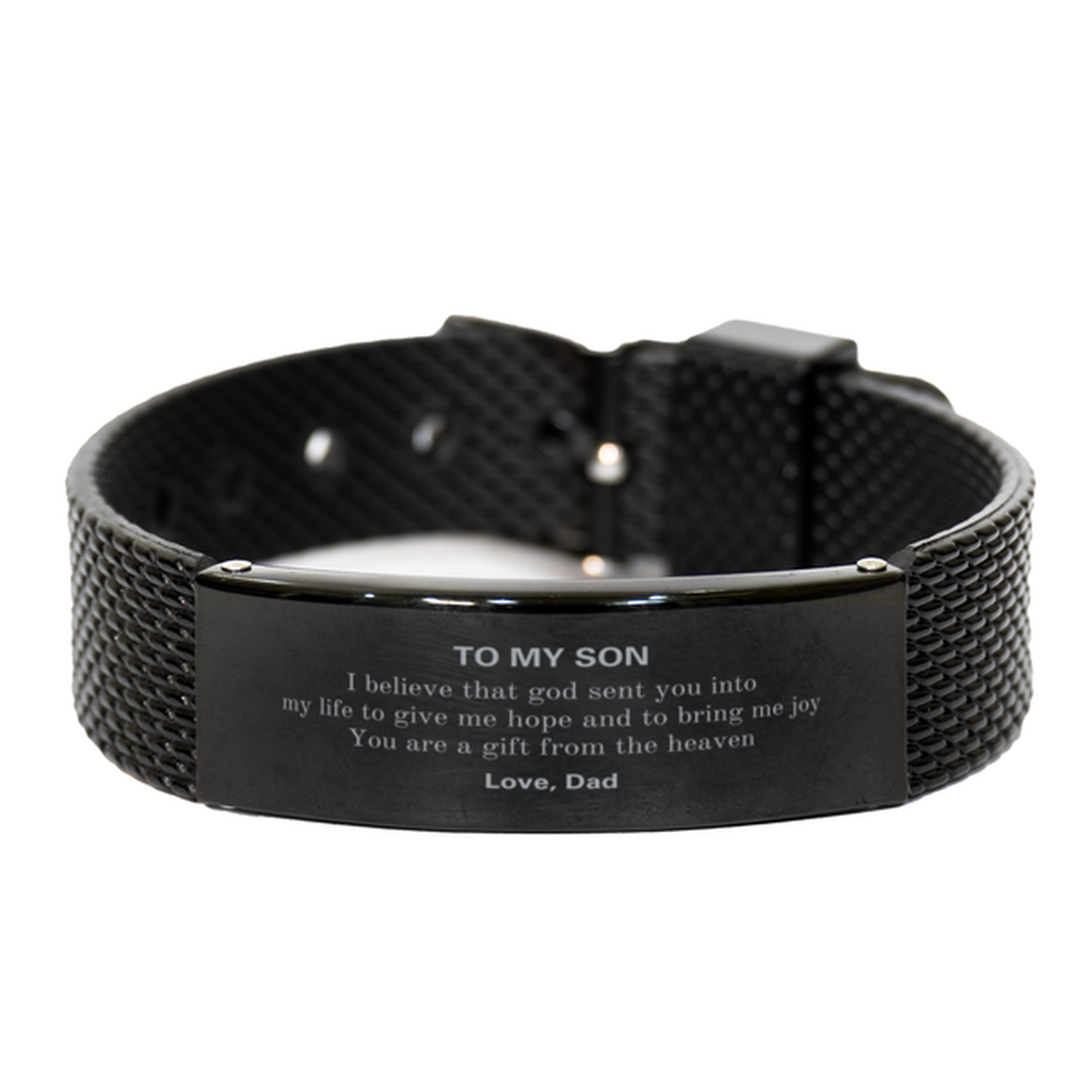 Son You are a gift from the heaven. Love, Dad, Son Birthday Gifts from Dad, Black Shark Mesh Bracelet for Son Christmas Graduation Unique Gifts