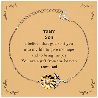 Son You are a gift from the heaven. Love, Dad, Son Birthday Gifts from Dad, Sunflower Bracelet for Son Christmas Graduation Unique Gifts