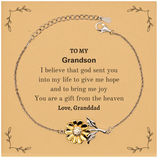 Grandson You are a gift from the heaven. Love, Granddad, Grandson Birthday Gifts from Granddad, Sunflower Bracelet for Grandson Christmas Graduation Unique Gifts