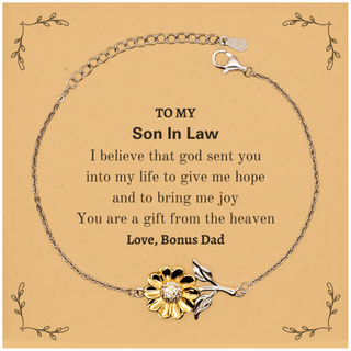 Son In Law You are a gift from the heaven. Love, Bonus Dad, Son In Law Birthday Gifts from Bonus Dad, Sunflower Bracelet for Son In Law Christmas Graduation Unique Gifts