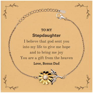 Stepdaughter You are a gift from the heaven. Love, Bonus Dad, Stepdaughter Birthday Gifts from Bonus Dad, Sunflower Bracelet for Stepdaughter Christmas Graduation Unique Gifts