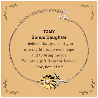 Bonus Daughter You are a gift from the heaven. Love, Bonus Dad, Bonus Daughter Birthday Gifts from Bonus Dad, Sunflower Bracelet for Bonus Daughter Christmas Graduation Unique Gifts