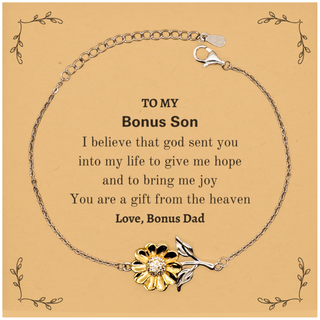 Bonus Son You are a gift from the heaven. Love, Bonus Dad, Bonus Son Birthday Gifts from Bonus Dad, Sunflower Bracelet for Bonus Son Christmas Graduation Unique Gifts