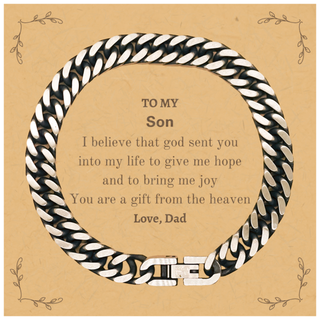 Son You are a gift from the heaven. Love, Dad, Son Birthday Gifts from Dad, Cuban Link Chain Bracelet for Son Christmas Graduation Unique Gifts