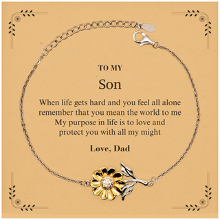 Son Sunflower Bracelet Gift Idea Graduation Christmas Birthday Gifts Son from Dad, Son When life gets hard and you feel all alone remember that you mean the world to me. Love, Dad