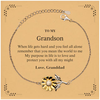 Grandson Sunflower Bracelet Gift Idea Graduation Christmas Birthday Gifts Grandson from Granddad, Grandson When life gets hard and you feel all alone remember that you mean the world to me. Love, Granddad