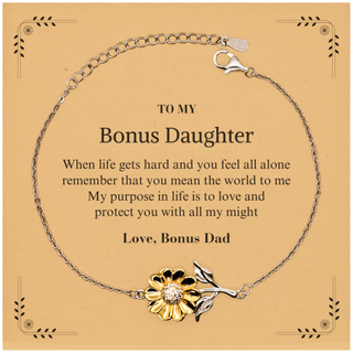 Bonus Daughter Sunflower Bracelet Gift Idea Graduation Christmas Birthday Gifts Bonus Daughter from Bonus Dad, Bonus Daughter When life gets hard and you feel all alone remember that you mean the world to me. Love, Bonus Dad