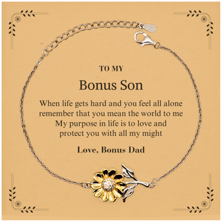 Bonus Son Sunflower Bracelet Gift Idea Graduation Christmas Birthday Gifts Bonus Son from Bonus Dad, Bonus Son When life gets hard and you feel all alone remember that you mean the world to me. Love, Bonus Dad