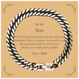 Son Cuban Link Chain Bracelet Gift Idea Graduation Christmas Birthday Gifts Son from Dad, Son When life gets hard and you feel all alone remember that you mean the world to me. Love, Dad