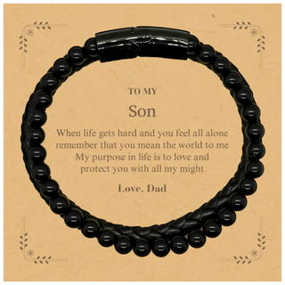 Son Stone Leather Bracelets Gift Idea Graduation Christmas Birthday Gifts Son from Dad, Son When life gets hard and you feel all alone remember that you mean the world to me. Love, Dad