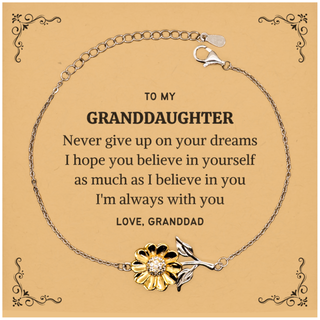 Graduation Granddaughter Sunflower Bracelet Present from Granddad, Granddaughter Christmas Birthday Gifts Granddaughter Never give up on your dreams. I'm always with you. Love, Granddad