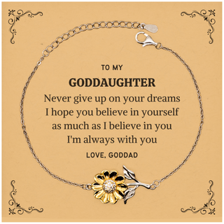 Graduation Goddaughter Sunflower Bracelet Present from Goddad, Goddaughter Christmas Birthday Gifts Goddaughter Never give up on your dreams. I'm always with you. Love, Goddad